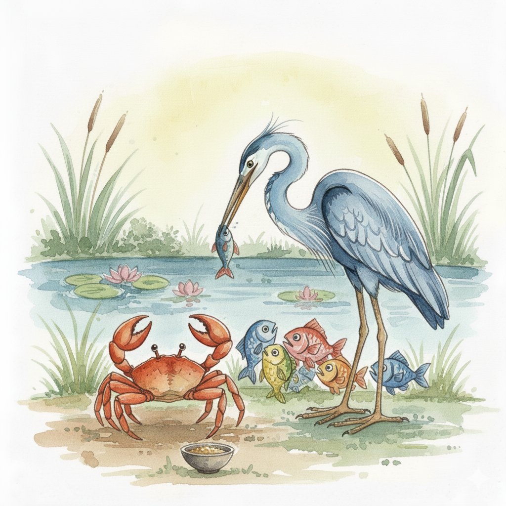 चतुर केकड़ा और धूर्त बगुला